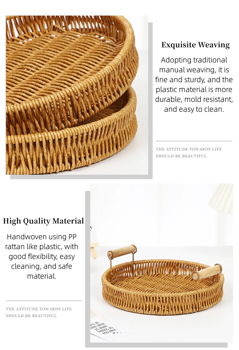 Home Kitchen Hand Woven Pp Rattan Bread Basket Tabletop Fruit ...