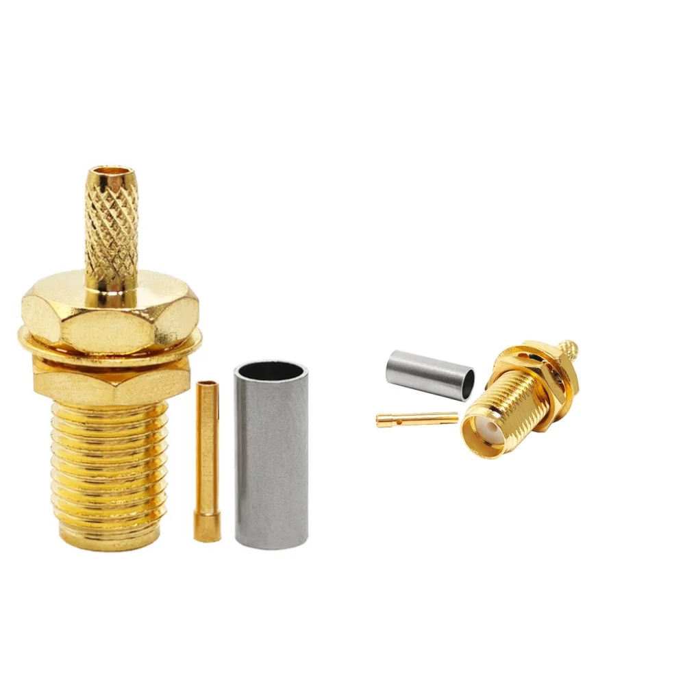 Gold-plated SMA Female Jack Bulkhead  Crimp Connector for RG316 LMR100 RG174 Length 19mm Connector Adapter for RF Applications