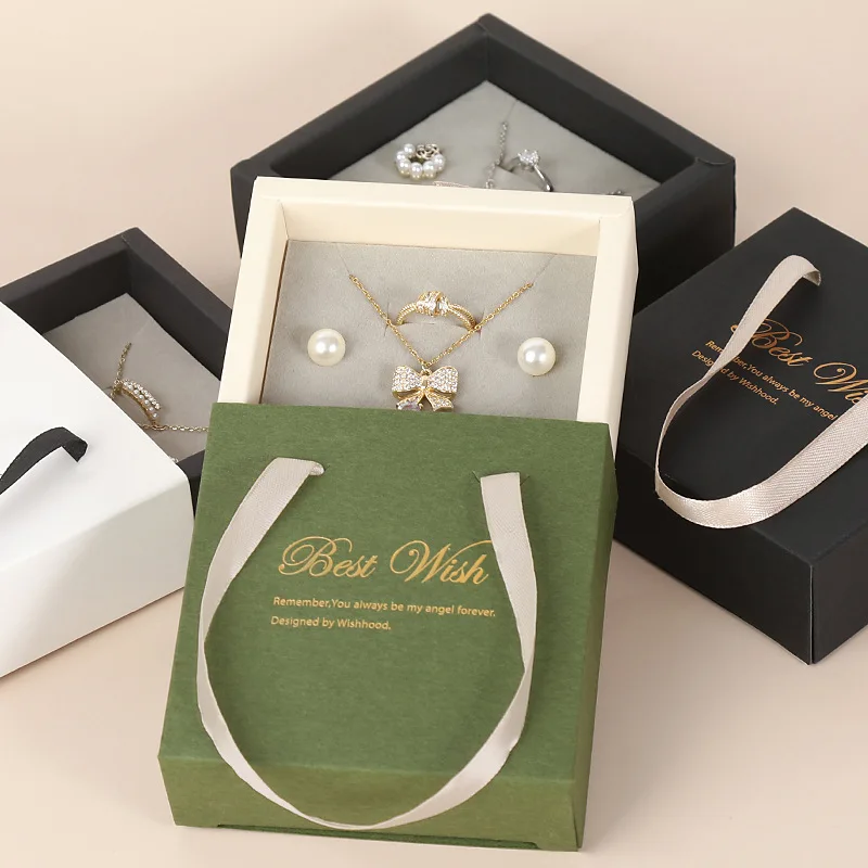 50pcs 9x9cm Paper box cream custom jewelry box personalized logo necklace  earrings ring jewelry packaging box bulk drawer box
