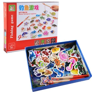 2026 New Arrivals Children Wooden Puzzle Parent-child Interaction Fishing Game Colorful 32-piece Puzzle Montessori Wooden Toys