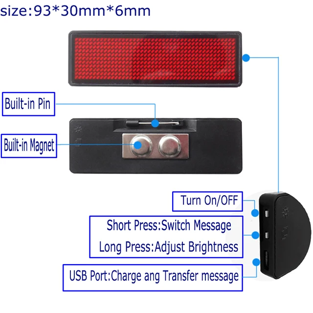 Multilingual Programmable Scrolling Text Display Price Tag Waiter Led Badge Digital Name Sign