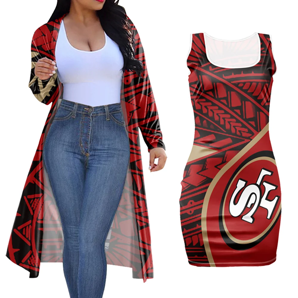 Wholesale Tribal Design Custom NFL Plus Size 2 Piece Women Cardigan Kimono  Jacket Tight Dress Suit Bodycon Dress Girls Clothing Sets From m.