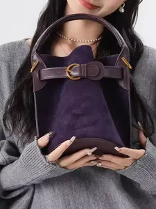 Versatile PU Luxury Handbag Purple Large Capacity Bucket Shoulder Bag