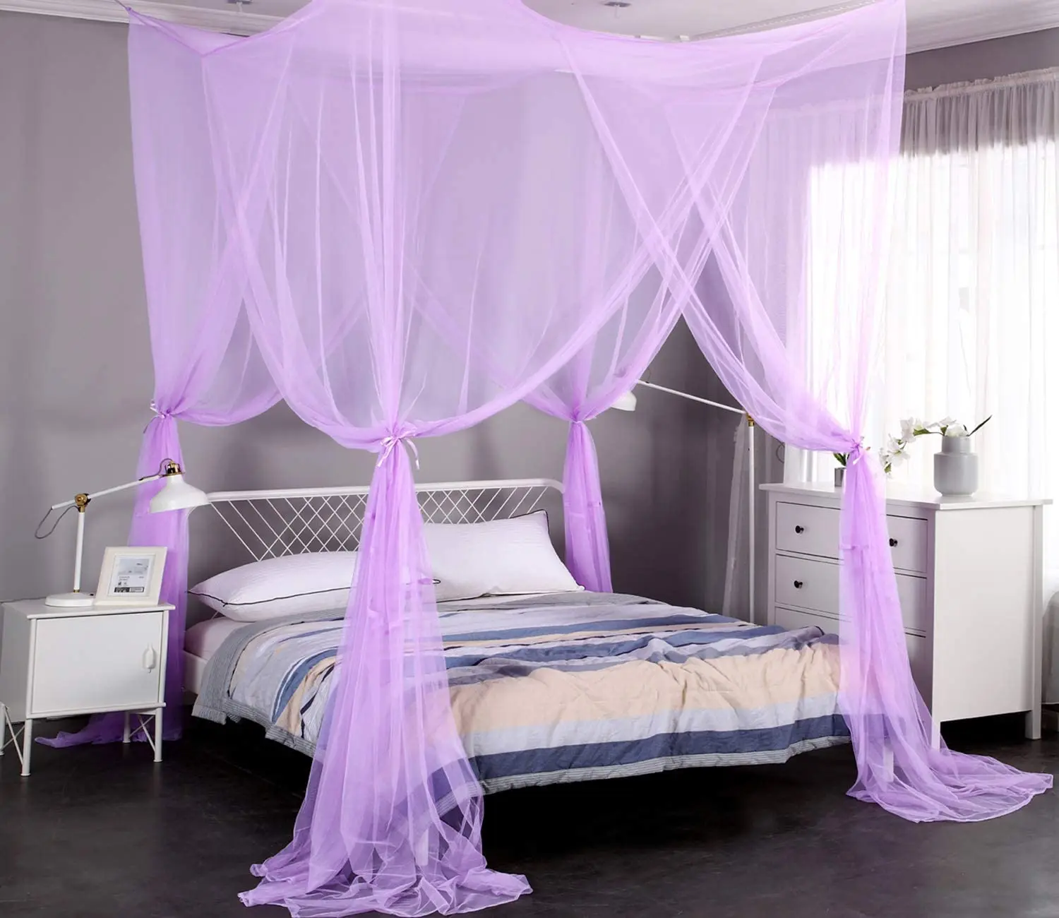 4 Corner Post Elegant Mosquito Net Curtain Bed Canopy Outdoor Indoor All Sizes 