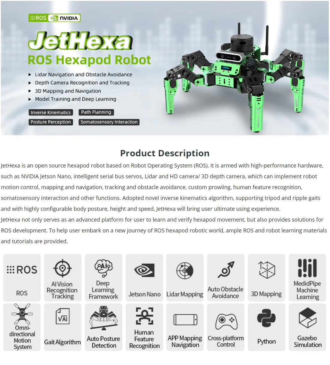 Hiwonder Jethexa Steam Ros Hexapod Robot Kit Powered By Jetson Nano ...