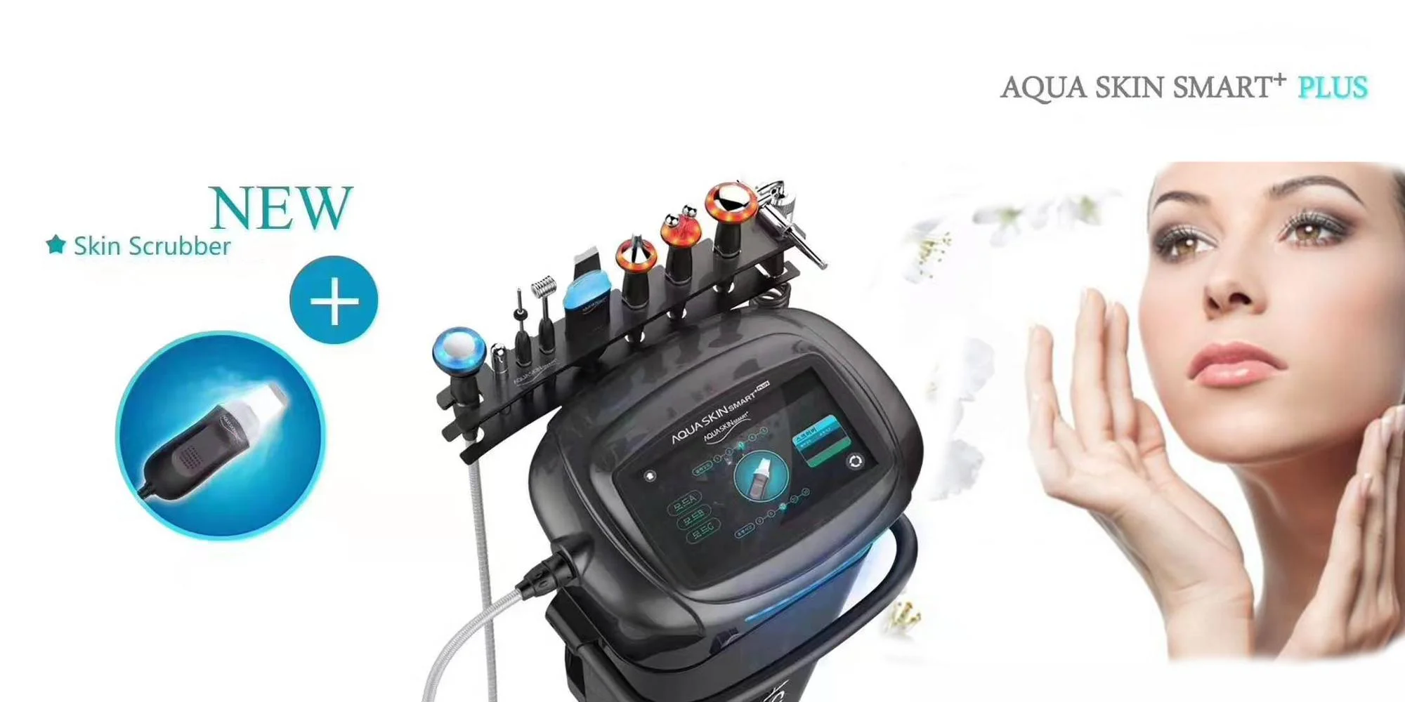 Upgrade your aesthetic services with the AQUA SKIN SMART 9-in-1 facial machine. Featuring hydro dermabrasion, RF, ultrasound, oxygen infusion, and microcurrent technology for deep cleansing, lifting, and skin rejuvenation. Ideal for clinics and beauty salons. AQUA SKIN SMART 9-in-1 Multifunction Facial Machine