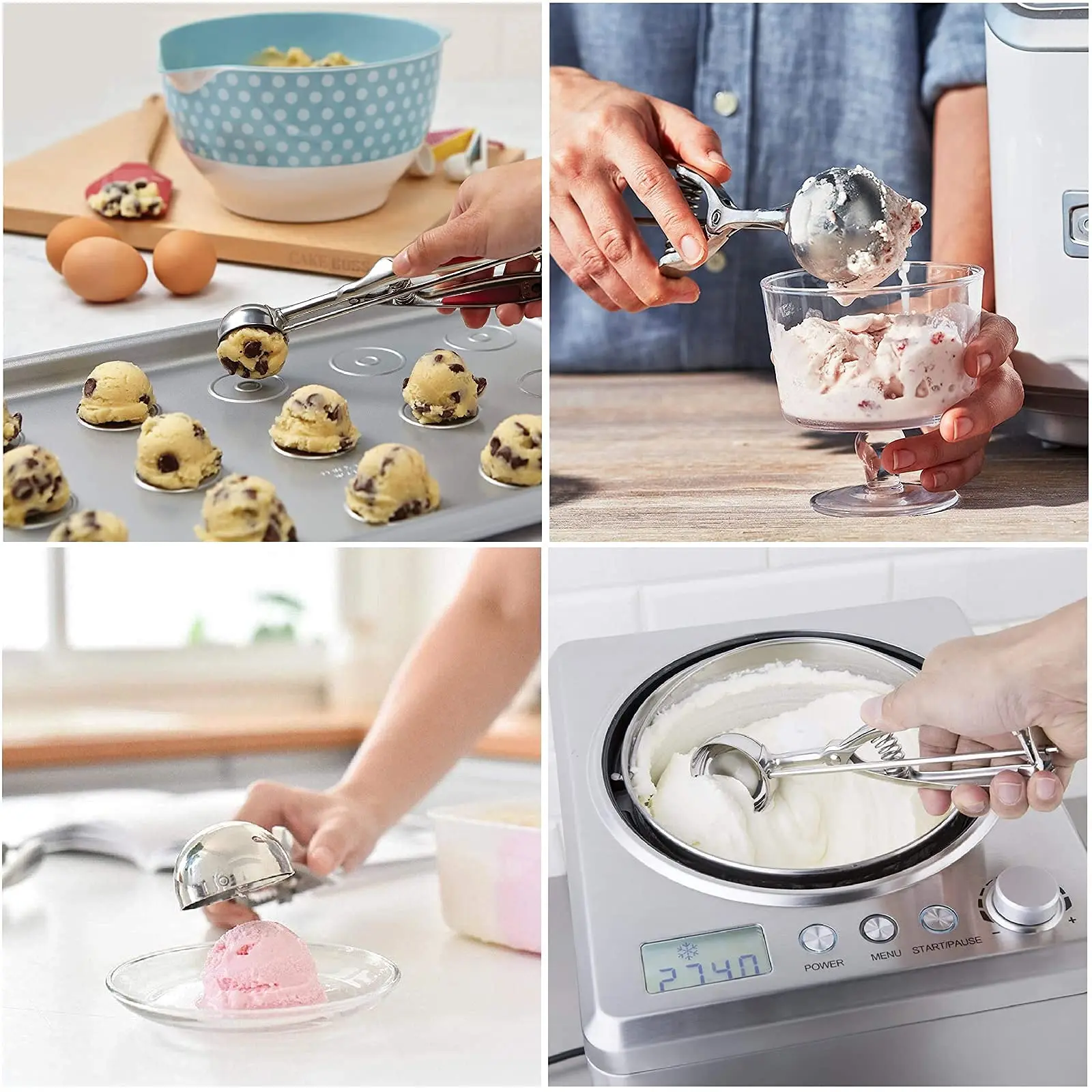 thumbnail interactive-video image 1 of Stainless Steel Trigger Ice Cream Scoop – Also Great For Cookies, Watermelon, Dough 1 of 4