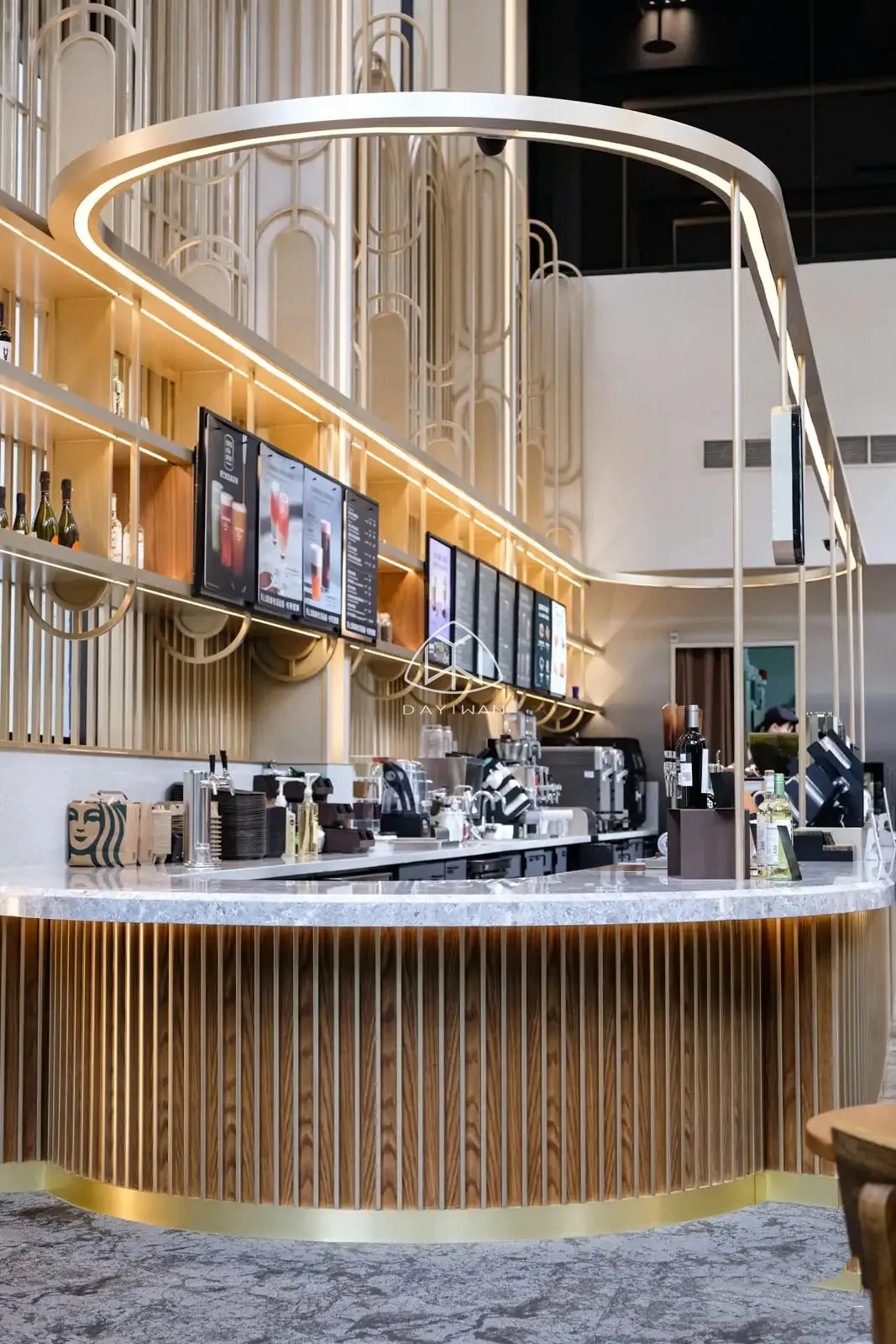 Modern 3D L-Shape Commercial Counter for Coffee Shops and Food Stores for Cafe Bar Display with LED Lighting