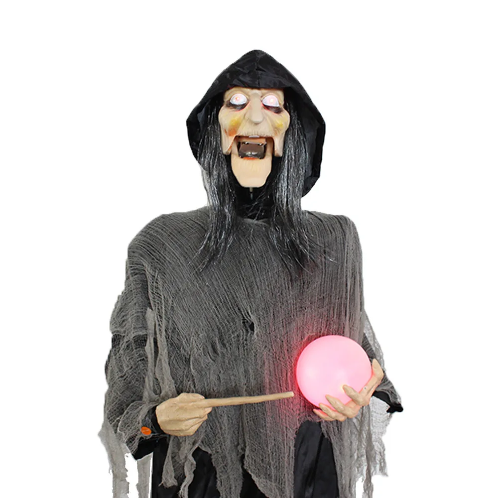 Flashing LED Eyes Cackles Horror Scary Speaks  Animated Ball Witch for Halloween Decoration
