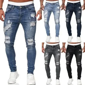 Custom Men's Jeans Denim Pants Wholesale Breathable Ripped Pants Skinny Fitting Men's Trousers