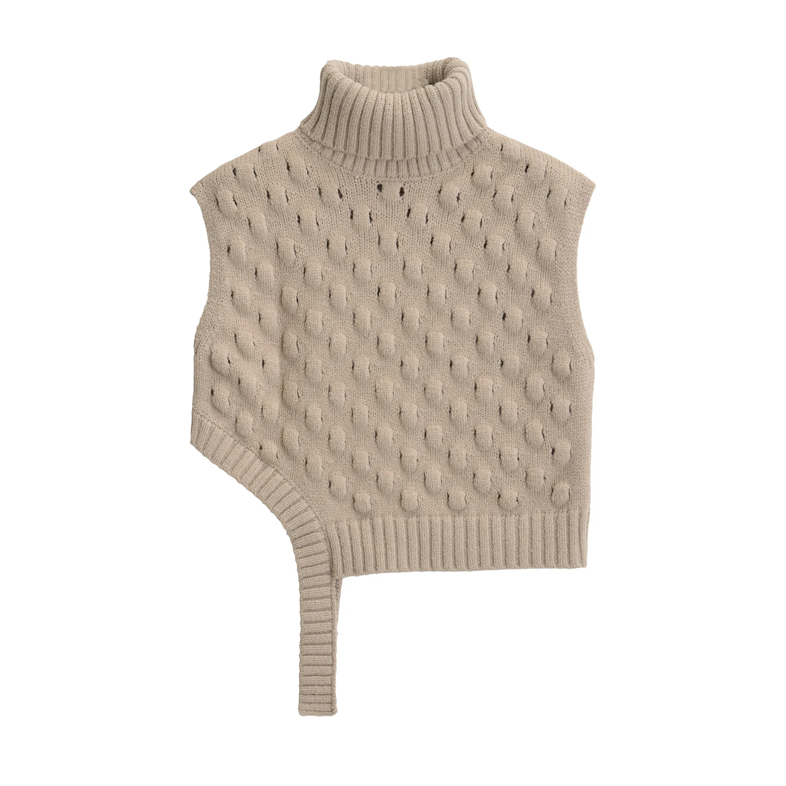 Turtleneck Collar Khaki Color Asymmetrical Design Casual Fashion Sweater Vest for Women