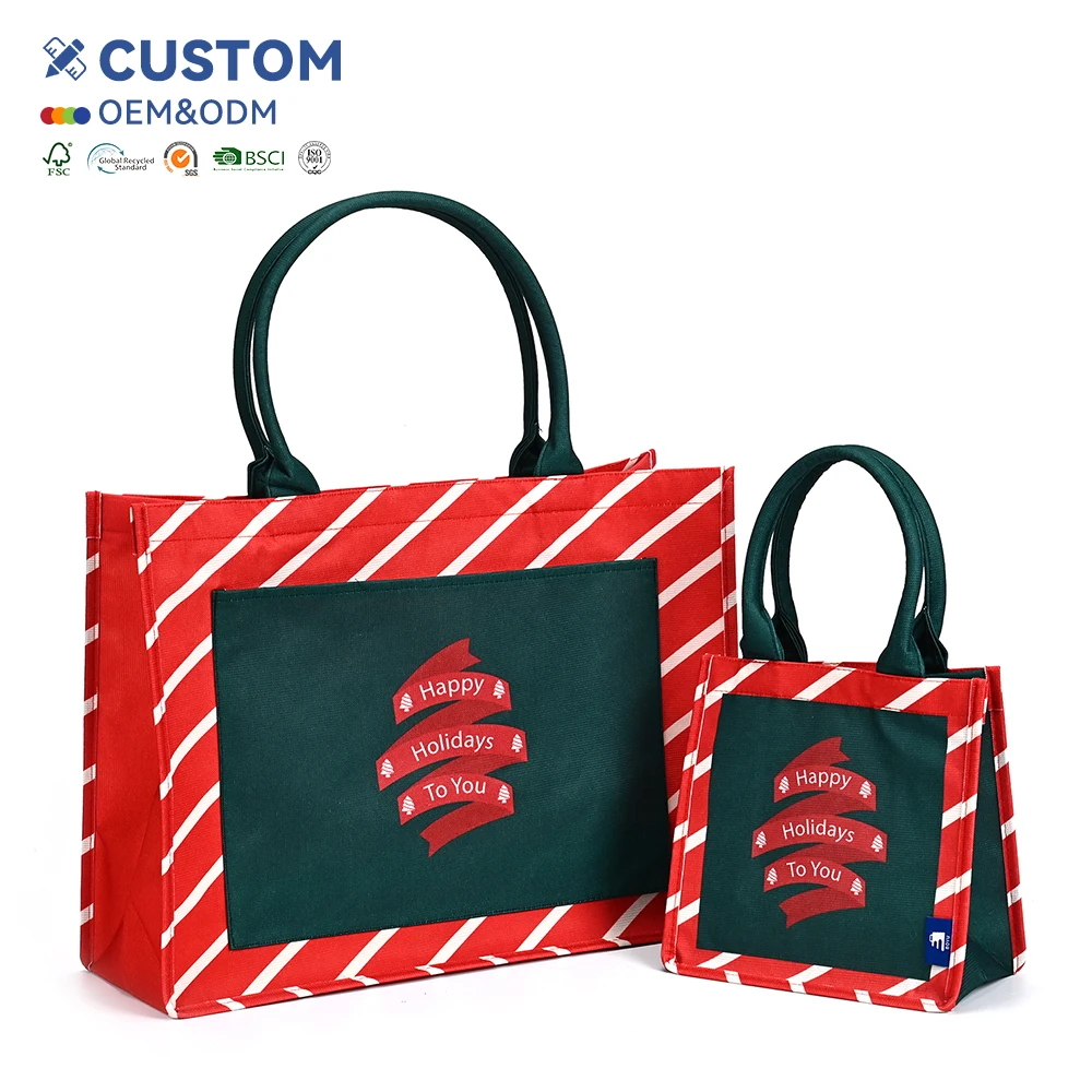 Reusable Eco-friendly Red RPET Non-Woven Tote Shopping Bags Foldable Sustainable Durable Letter Pattern Heat Transfer Medium