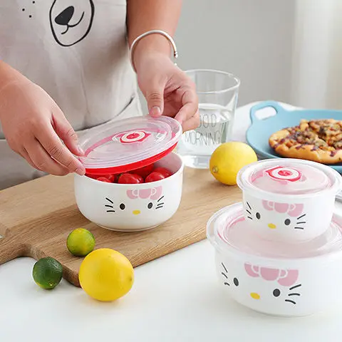 Porcelain Storage Bowl Food Serving  Ceramic Airtight 3 Pcs Fresh Seal Bowls Set with Lid
