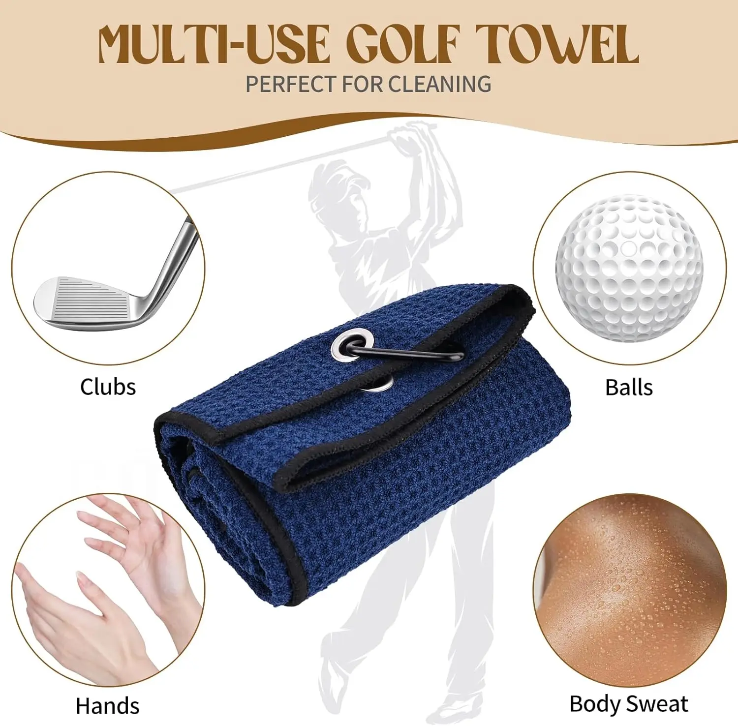 OEM Manufacturer Custom Printed Logo Magnetic Golf Towel Waffle Design with Hook Jacquard Technics manufacture