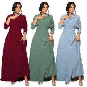 Middle Eastern Muslim Robe Abaya Fashion Beaded Neck Diamond Strip Shawl Collar Dress