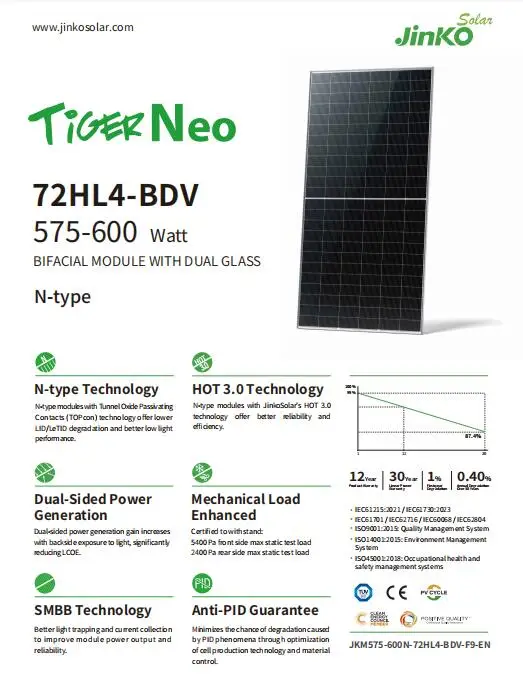 595 Watt Jinko Solar Tiger Neo - Efficient Bifacial Module