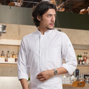 Tesimei High-End Men's Summer Chef Work Clothes New Style Long Sleeve Western Kitchen Uniform Restaurant Bar White