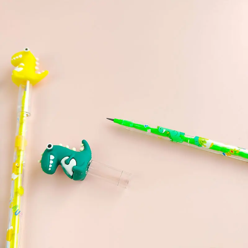 Lápices Estándar de Plástico al por Mayor con Lindo Diseño de Dinosaurio Kawaii de Dibujos Animados para Niños y Escuela