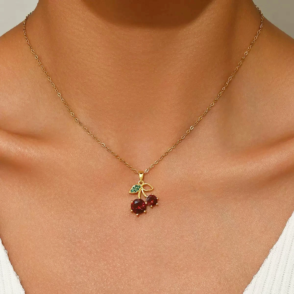 Fadeless Cherry Zircon Allergy-Free Pendant Necklace