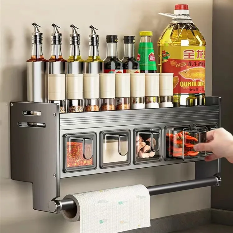Kitchen Shelf Detachable Shelf with Towel bar for Quality Condiments