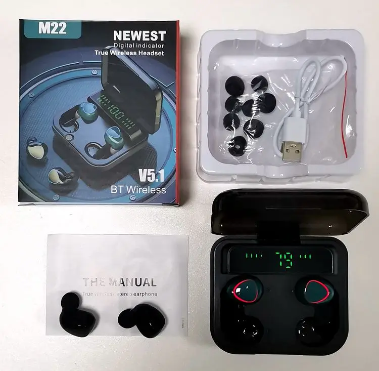 M22 Dual Tws Bt 5.1 In-ear Headphones Touch Waterproof Led Display Deep ...