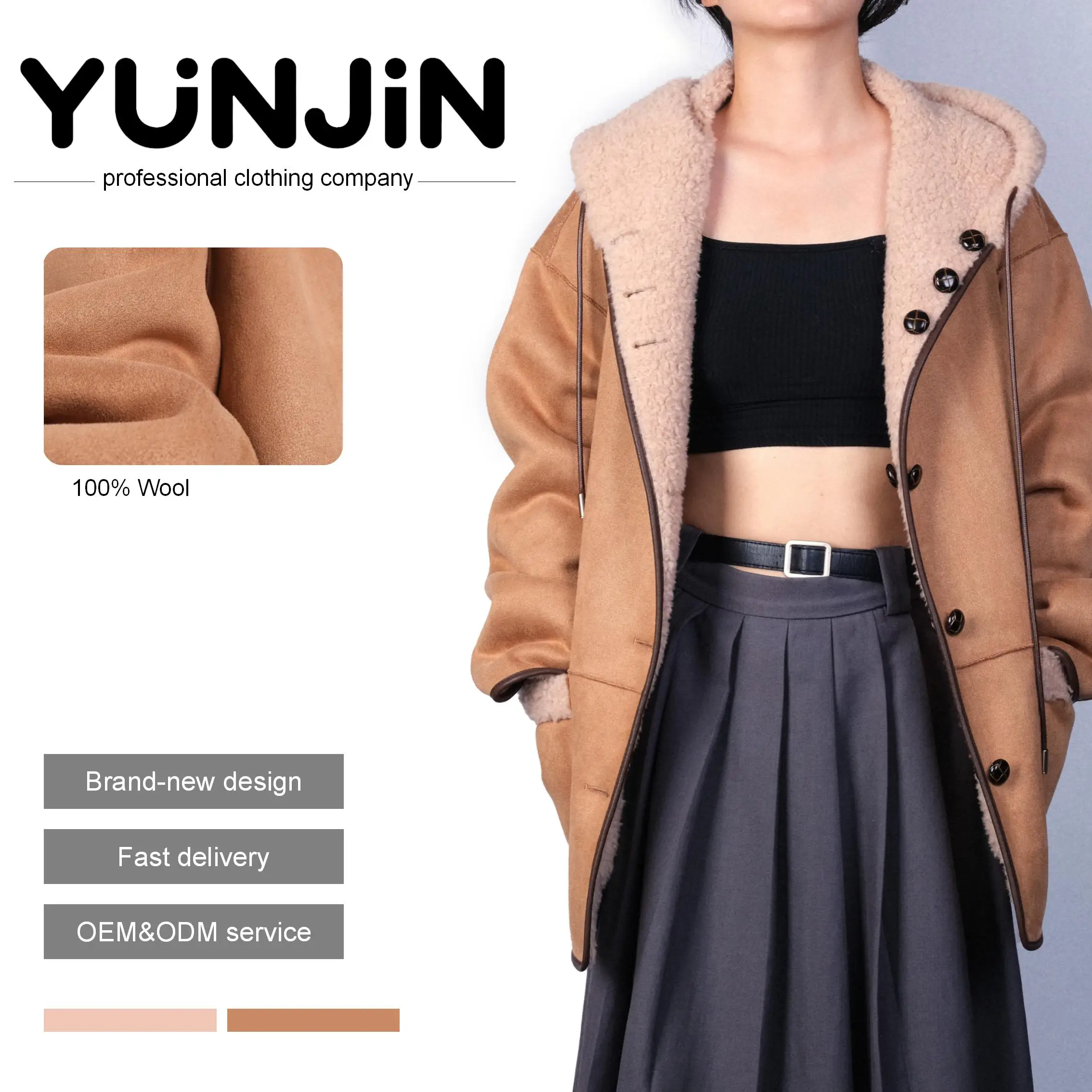 YUNJIN Women Genuine Wool Fur Warm Double-side Coat