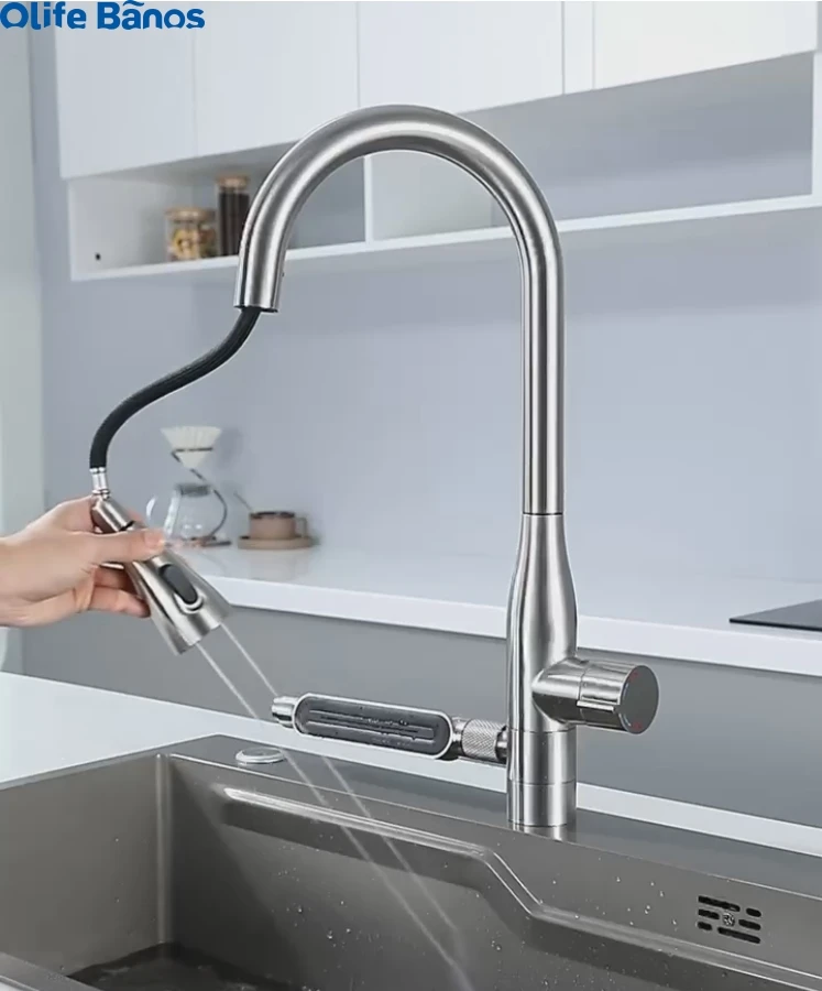 product high end all copper waterfall household pull hydraulic electrogenerating digital display revolving  kitchen  faucet tap684-26