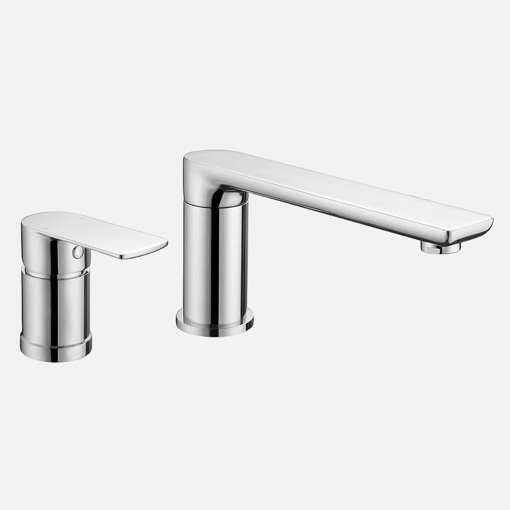 Wholesale Portable 2 Holes Deck Mount Hot Cold  Basin Faucets Chrome Brass Bathroom Basin Faucets