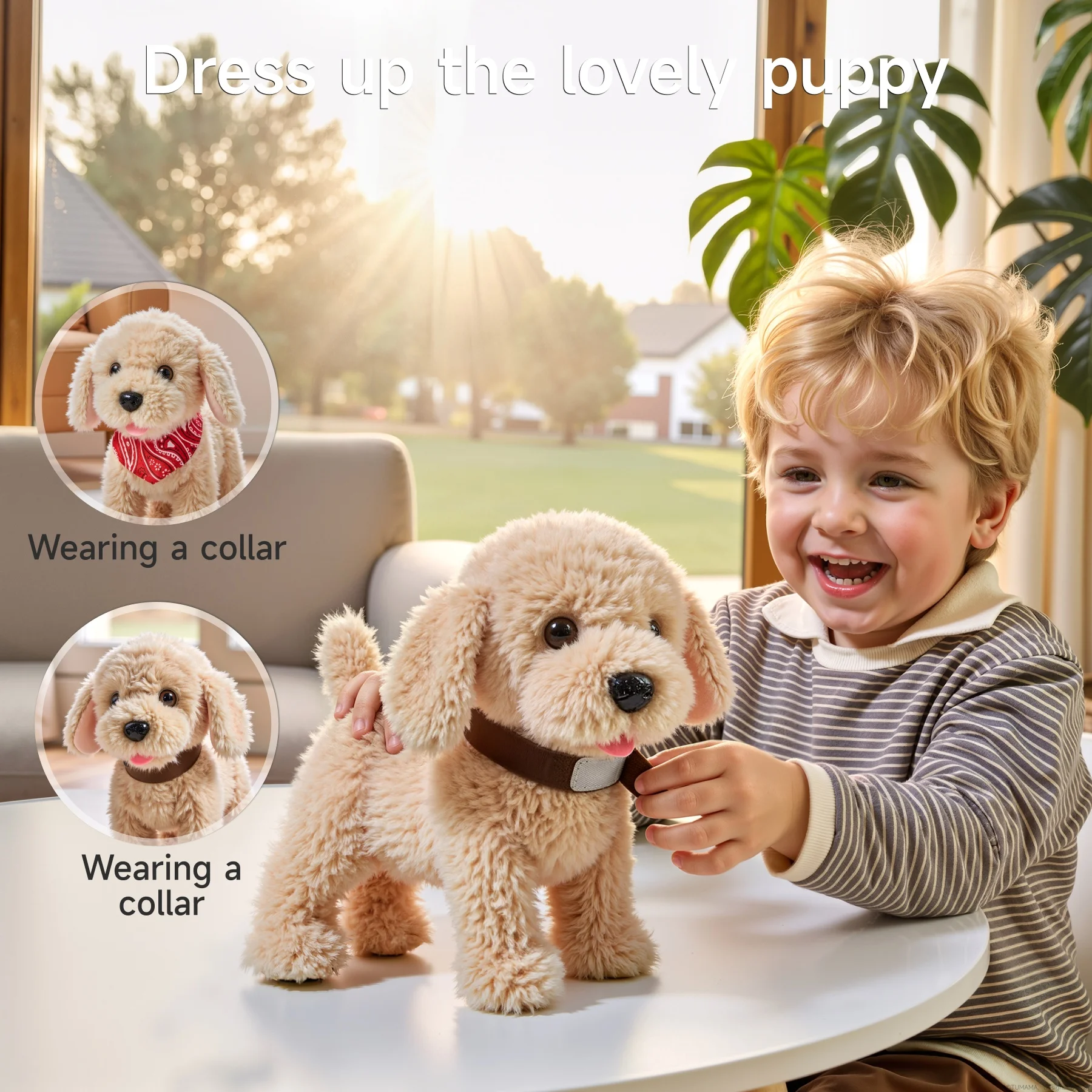 Tumama Kids Plush Golden Retriever Toy Puppy Electronic Interactive Pet Walking Dog With Remote Control Barking Walking Dog