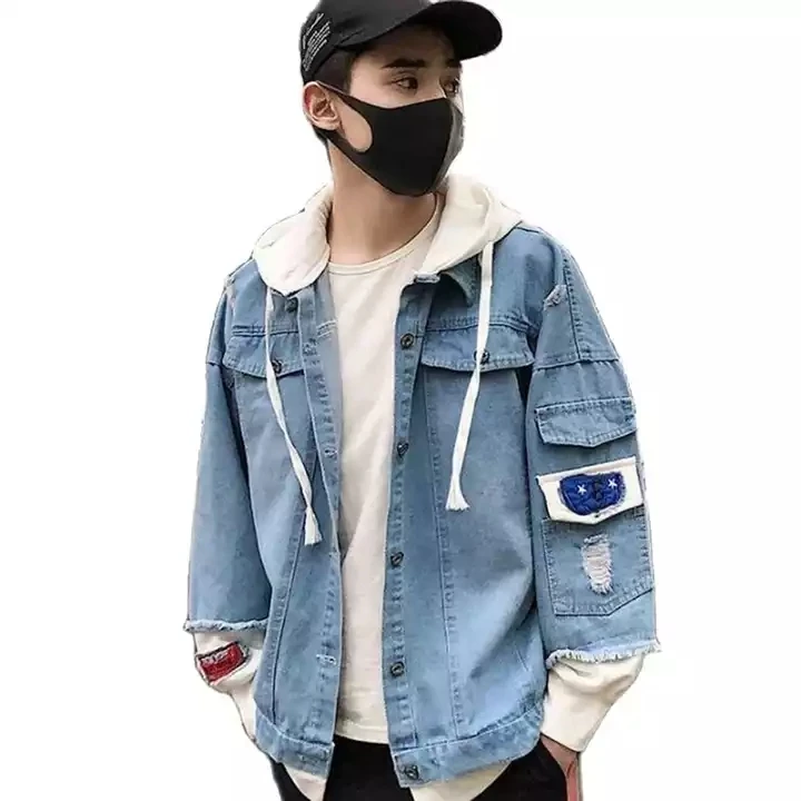 Source Custom logo streetwear mens light blue denim jacket for jeans jacket  on m.