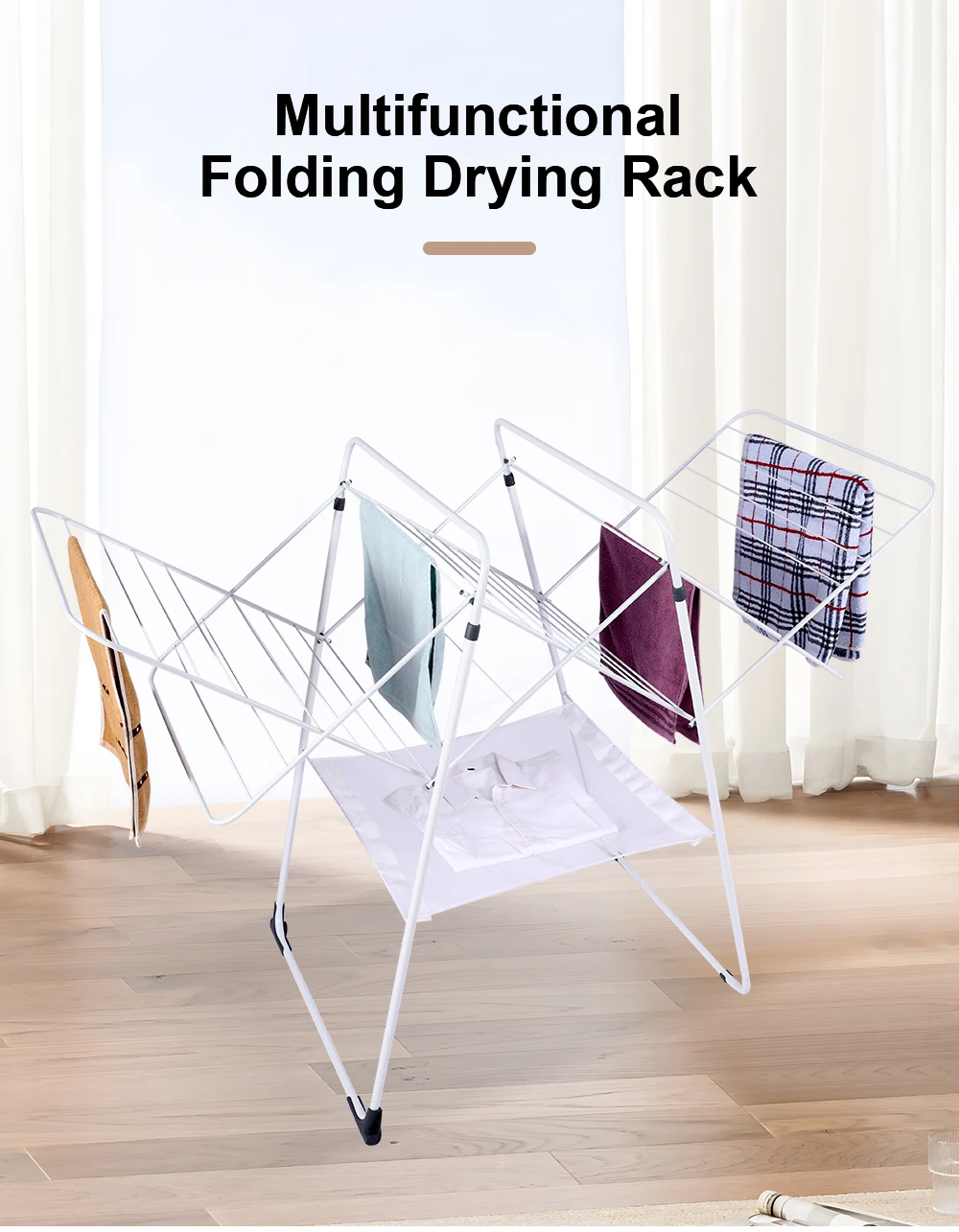 High Quality Iron Save Space Balcony Foldable Drying Clothes Rack For