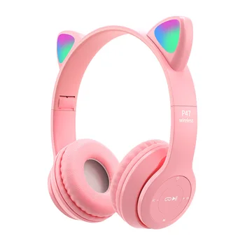 2022 LED Cat Ear Headphones BT5.0 Noise Cancelling Adults Kids girl Wireless Headset Bluetooth Headphone