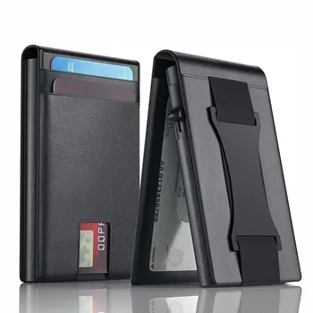 Smart Pop Up Metal Wallet Men Money Clip  custom logo Rfid Aluminum Leather Credit Card Holder Wallet