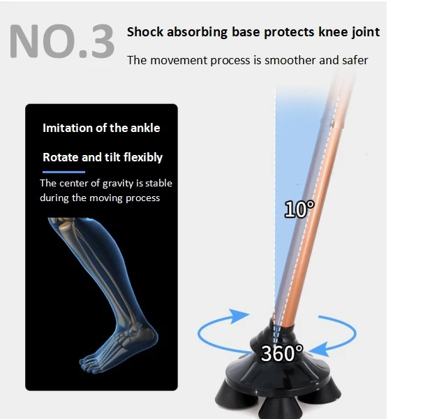 Simplywalk Four-legged Non-slip Telescopic Foldable Aluminum Alloy Cane with Lights for Walkers Walking Stick