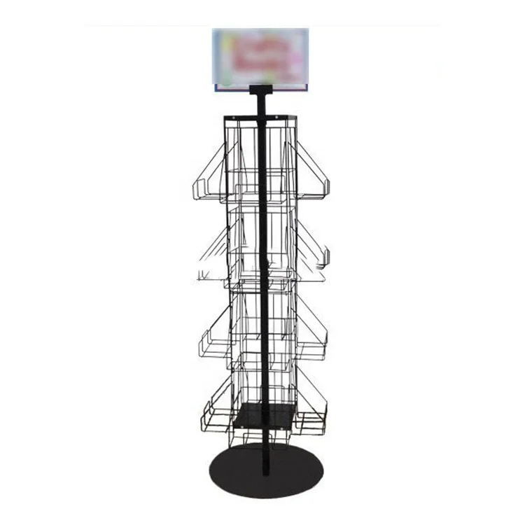 Présentoir Rotatif 3 Niveaux à 12 Poches - Support Métal Pour Cartes, Autocollants, Photos - Pour Vitrine, Boutique, Maison