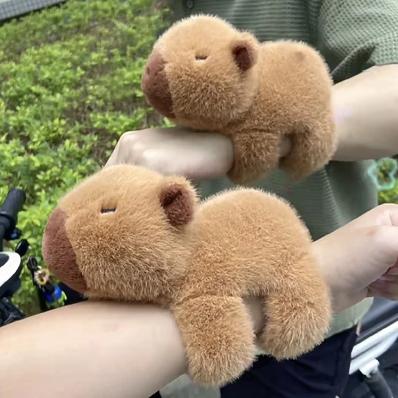 Simulation Fluffy Capybara Stuffed Animal Soft Toys Lovely Capybara Plush Hand Slap Clap Bracelet Toy