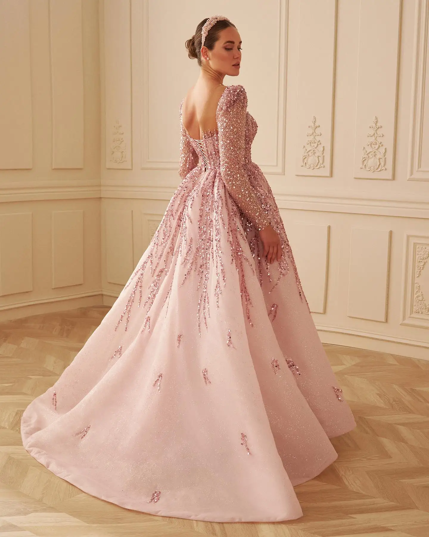 Dusty Pink Long Sleeves Dubai Luxury Evening Dresses