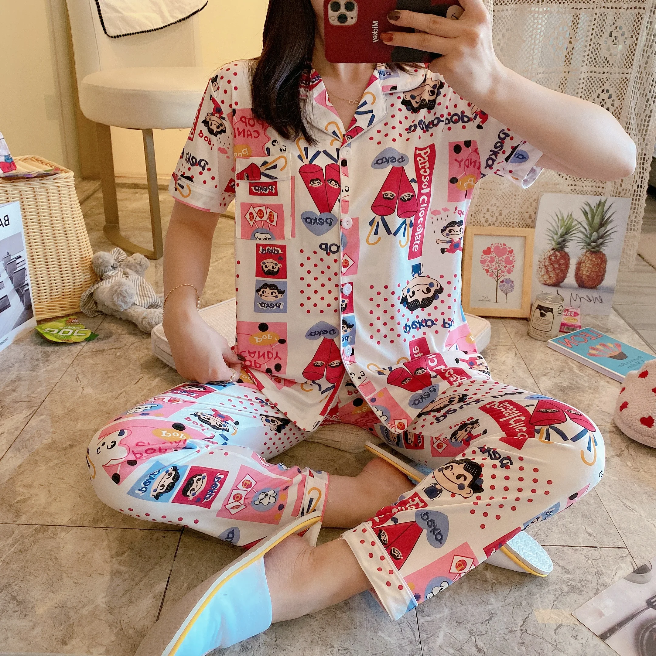 Wholesale floral printed short sleeves pajamas