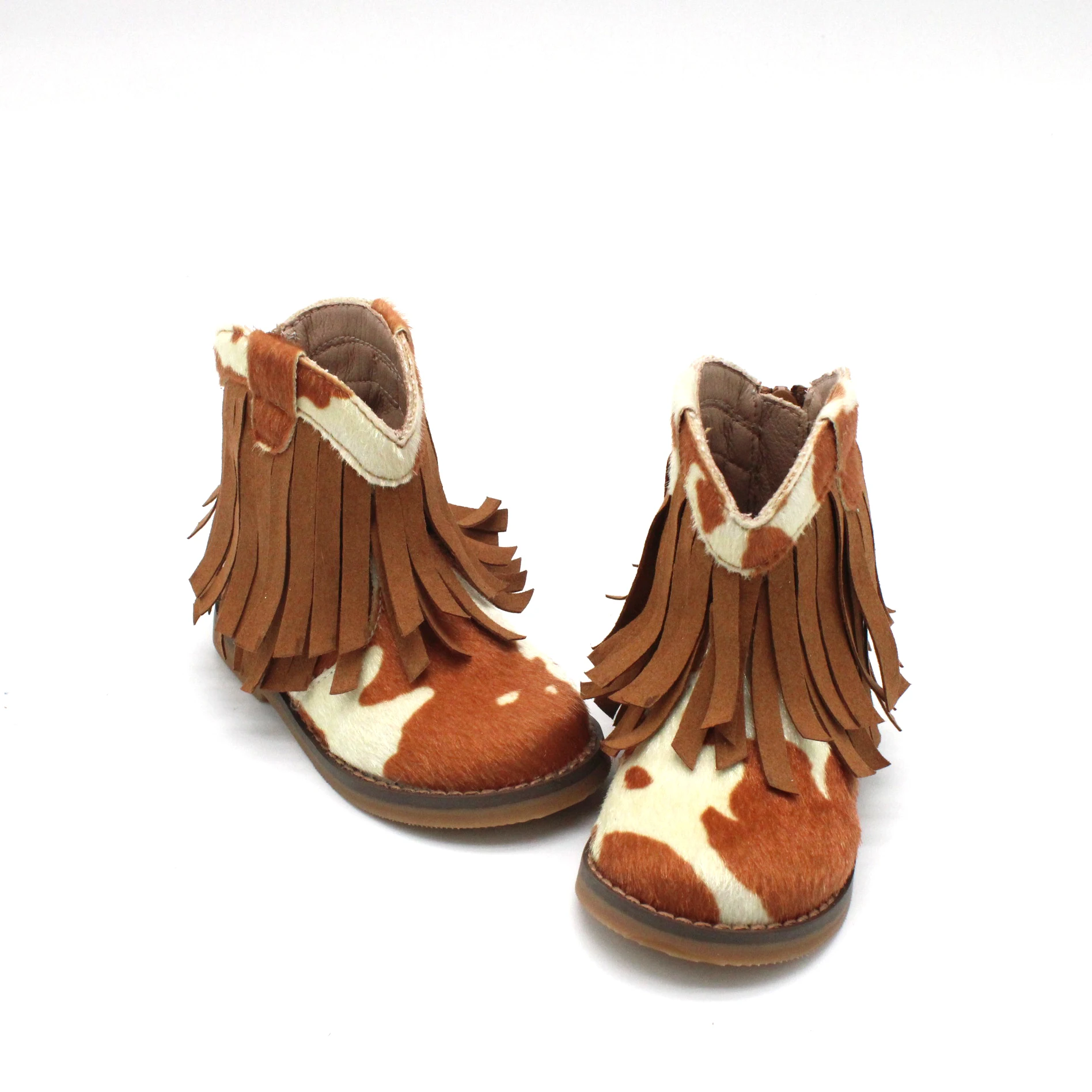 Western Texas Style Cow Print Kids Toddler Baby Fringe Boots