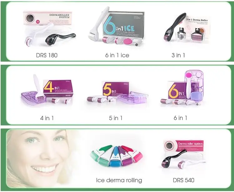 3 In 1 Micro Derma Roller Titanium 180/600/1200(0.5-3.0mm) Needles Skin Care Kit