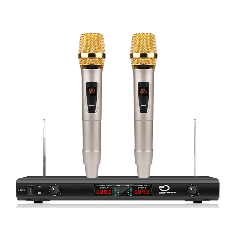 Wholesale Factory Dual Channel 2 Wireless Microphone System Handheld Mic Karaoke Mic System Buy Professional Uhf 2 Channels Handheld Karaoke Wireless Microphone Portable Microfone China Wholesale