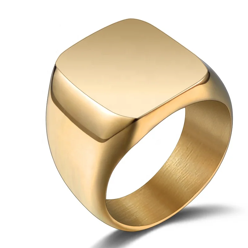 Punk Titanium Steel Glossy Flat Ring Customized LOGO IP Gold
