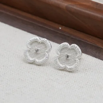 New High Quality Hand Made Earrings Lace Embroidered Four-leaf Clover Flower 925 Sterling Silver Earrings Daily Jewelry Gift