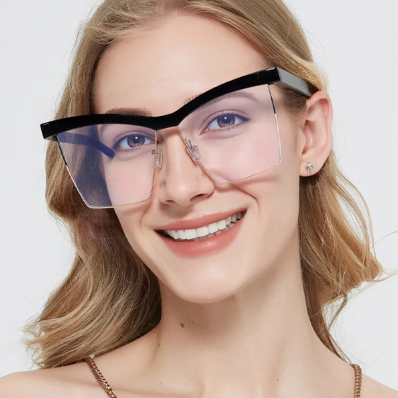 Unique Semi-Rimless Leopard Cat Eye Eyeglasses Women 2025 New Fashion Clear  Lens Computer Glasses Ladies Trend Oversized Eyewear - Main Image