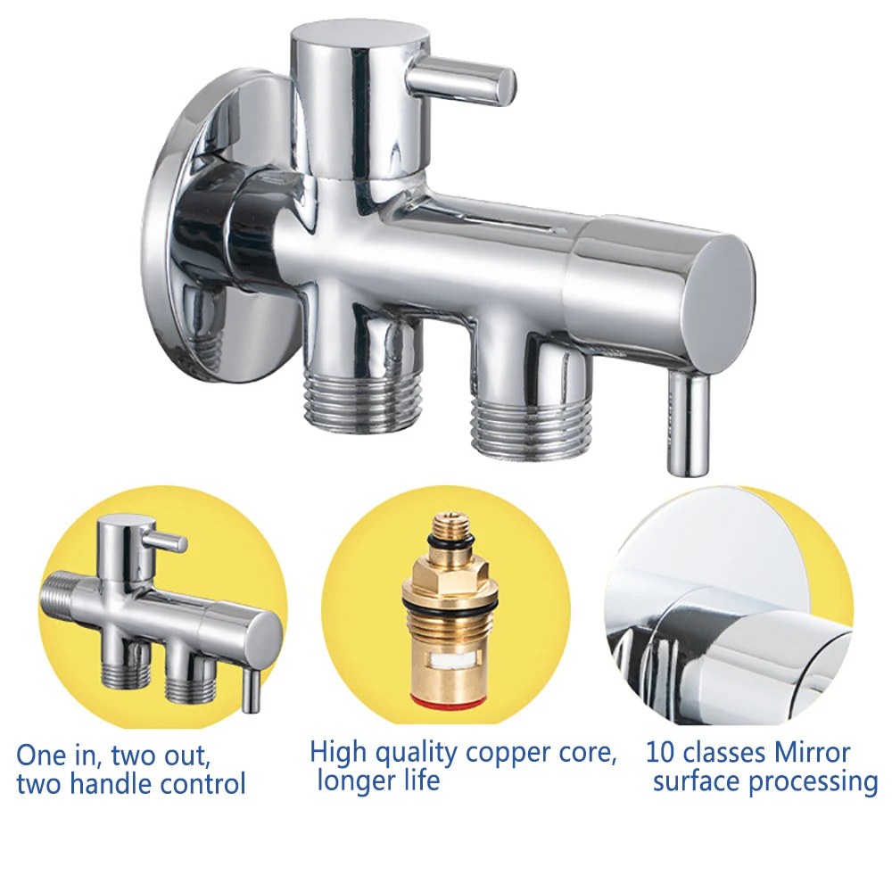 One In Two Out Toilet Partner Double-handle Dual-use Bathroom Shower Diverter Water Control 3 Way Brass Angle Valve