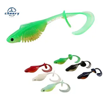 CHEERY Printed PVC Floating Twisting Lure Baits Curly T-Tail Bass Mandarin Fish Zander Lake Stream River Micro Jig Heads – Metal Jig – view 2