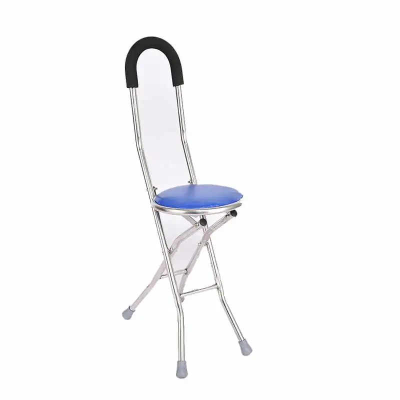 Foldable stainless steel four-legged cane stool for the elderly with crutches non-slip cane chair