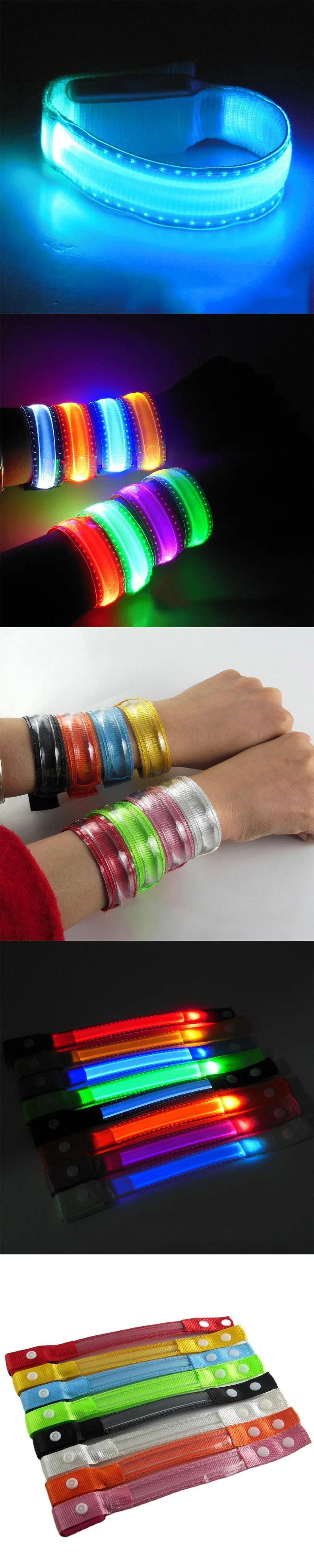 Outdoor running concert gift batteries replaceable PU super bright optical fiber guide bar flat LED luminous hand band wristband