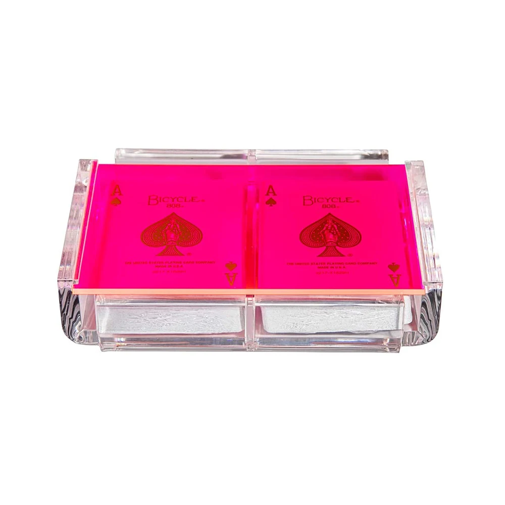 Acrylic Playing Card Deck Holder Tray Sliding Lid 2 Decks Lucite