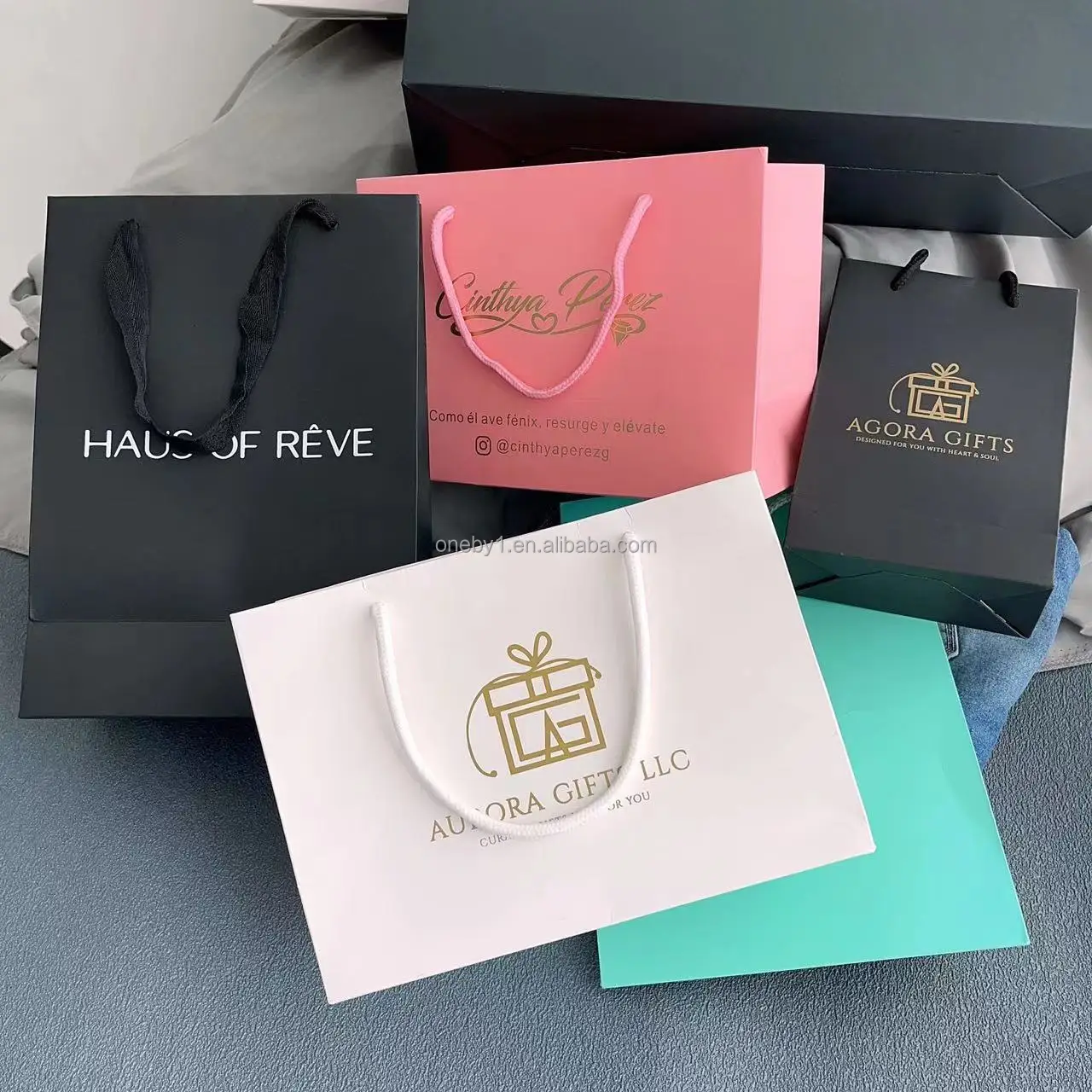 Paper Bag Gold Foil logo Gift Bag with Handle Recycle Paper Bag for ...